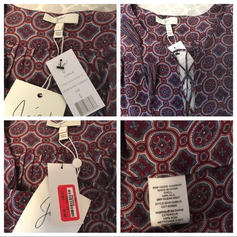 NWT✨Joie Silk Dress, smocked waist, 3/4 sleeves,L - Picture 8 of 8